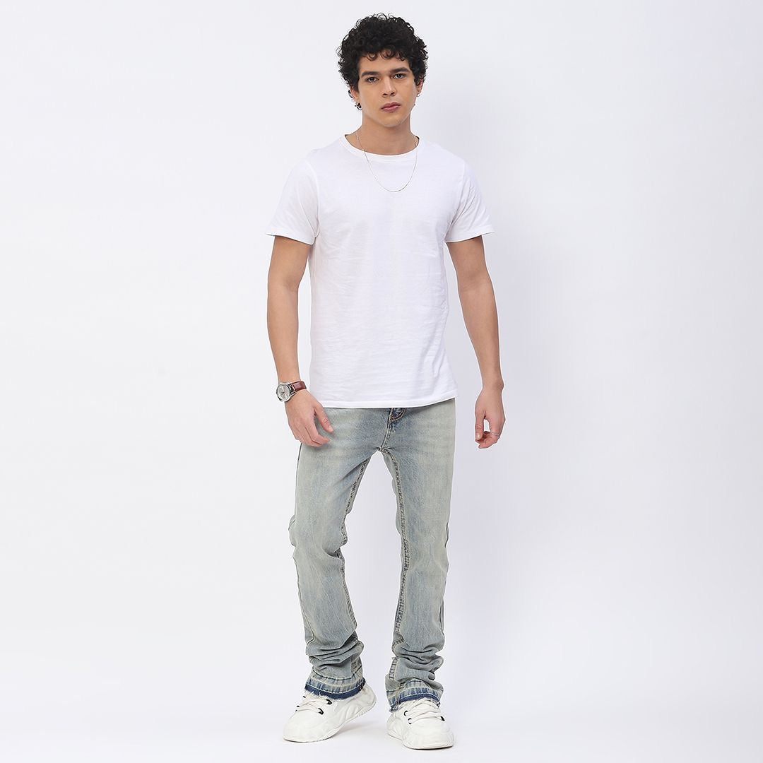 Men's Stone Wash Flarred Stacked Denim